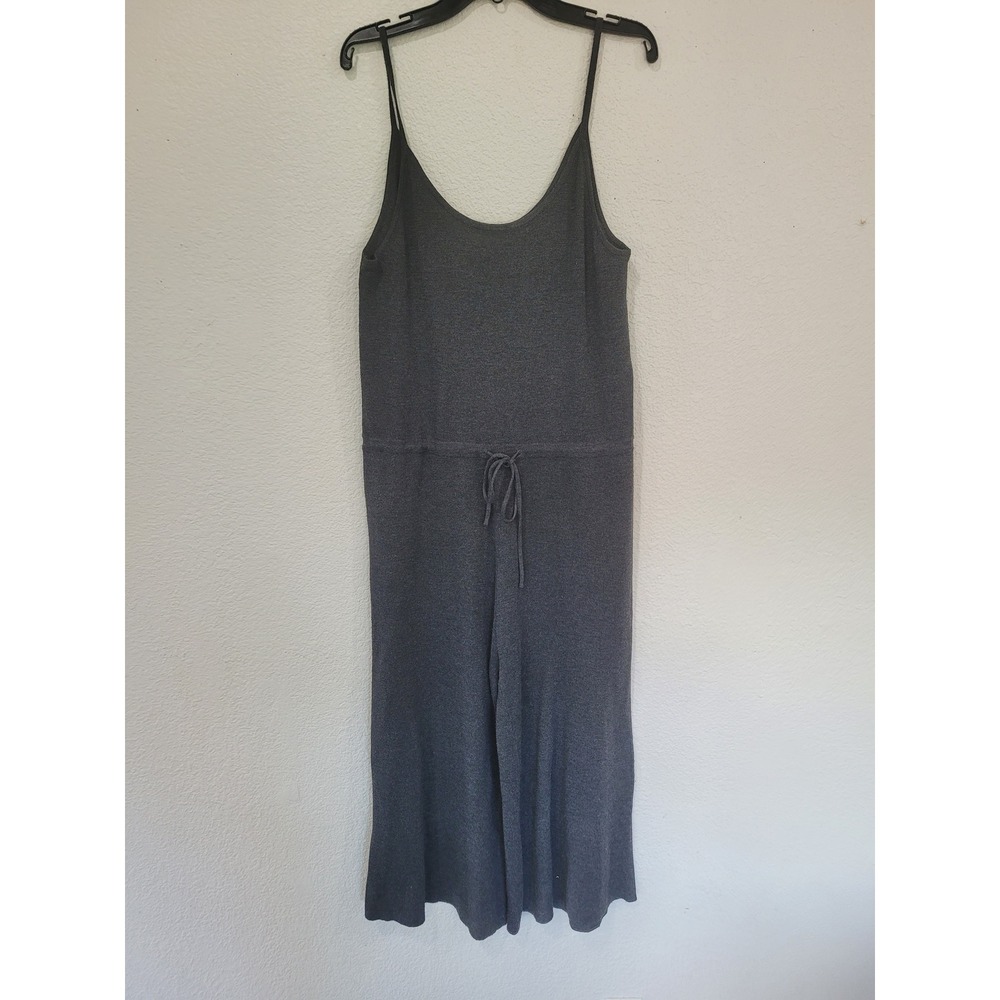 Oak + Fort Charcoal Grey Knit Wide Leg Jumpsuit Spaghetti Strap Drawstring S #2